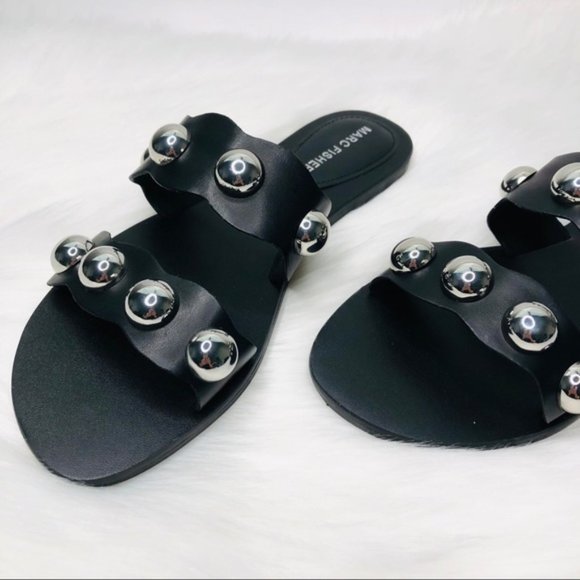 New MARC FISHER Bocci Ball Studded Strap Sandal Slides Black Silver Sz 7 - Picture 7 of 7